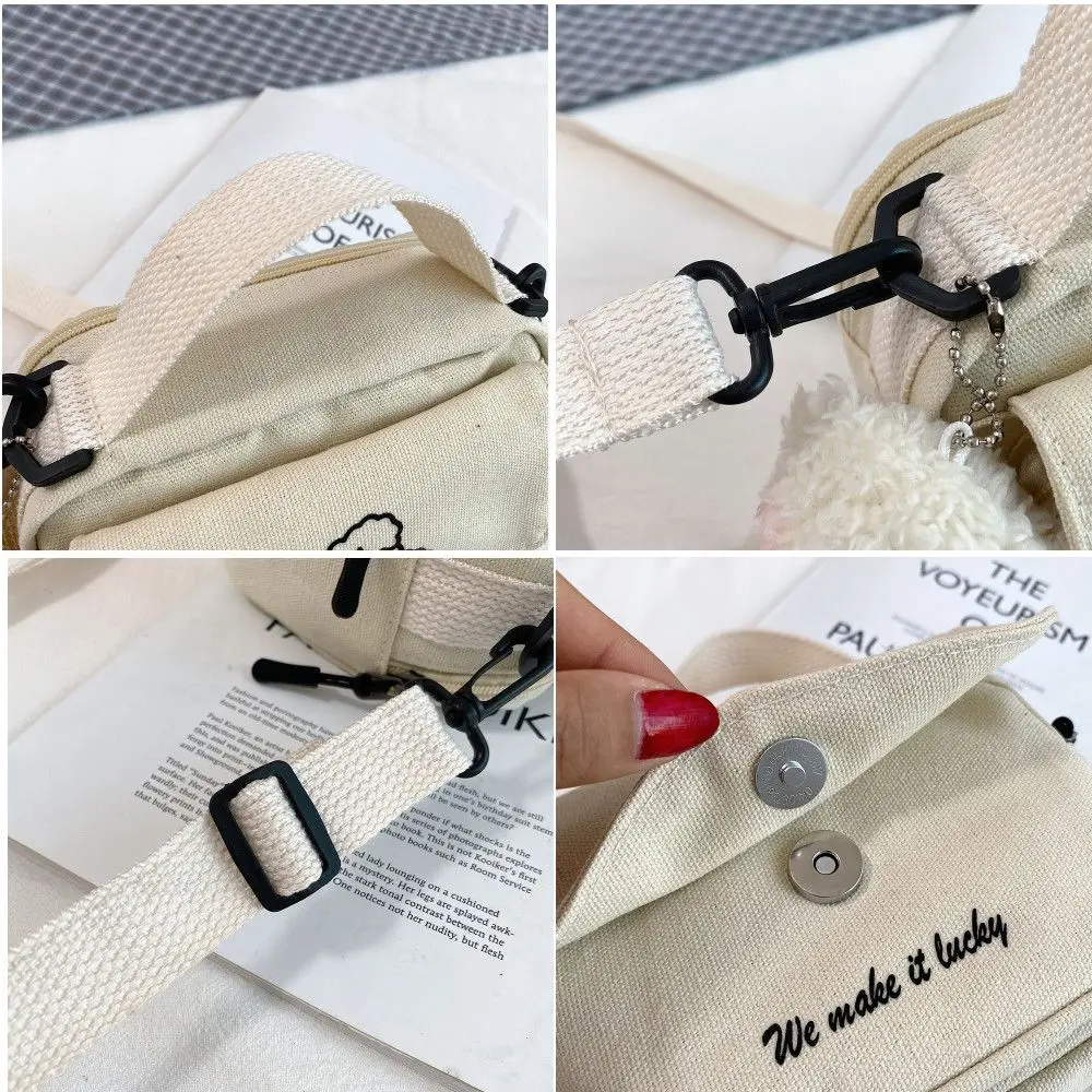 Ladies Fashion Canvas Small Square Bag Korean Version Multifunctional Cute Dog One-shoulder Diagonal Mobile Phone Package