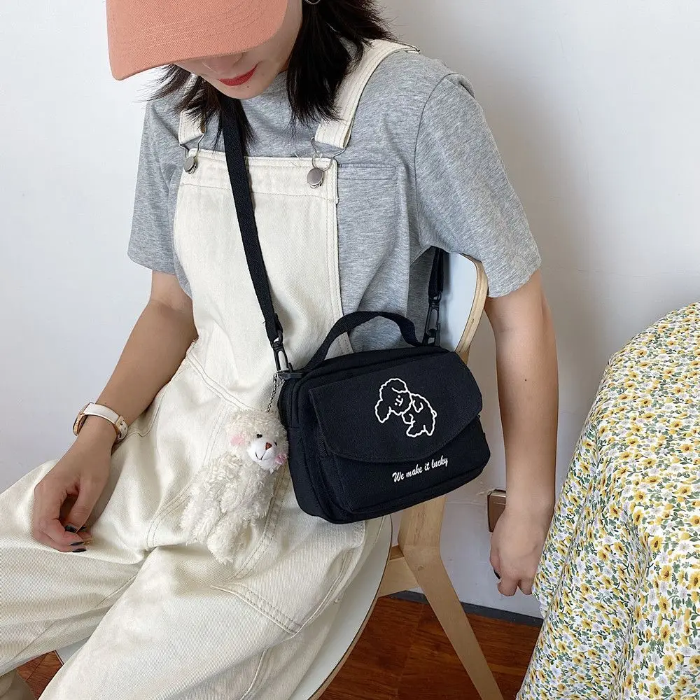 Ladies Fashion Canvas Small Square Bag Korean Version Multifunctional Cute Dog One-shoulder Diagonal Mobile Phone Package