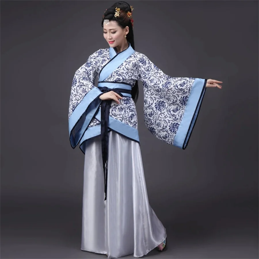 Long Sleeves Hanfu Long Dress Patchwork Ancient Style Chinese Traditional Costumes Performance Skirt Cheongsam Chinese Tang Suit