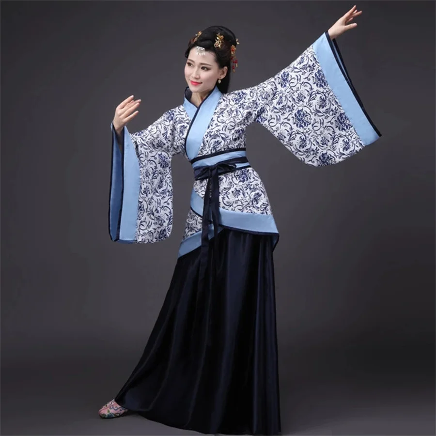 Long Sleeves Hanfu Long Dress Patchwork Ancient Style Chinese Traditional Costumes Performance Skirt Cheongsam Chinese Tang Suit