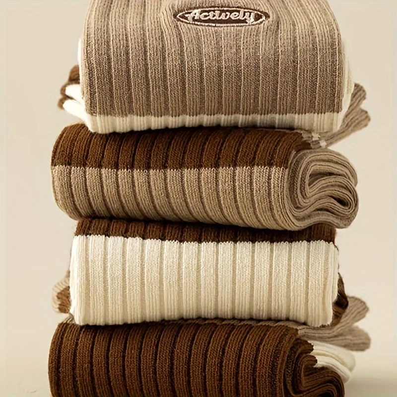 5 pairs of socks Maillard color mid length socks versatile and simple stacking socks college style brown socks