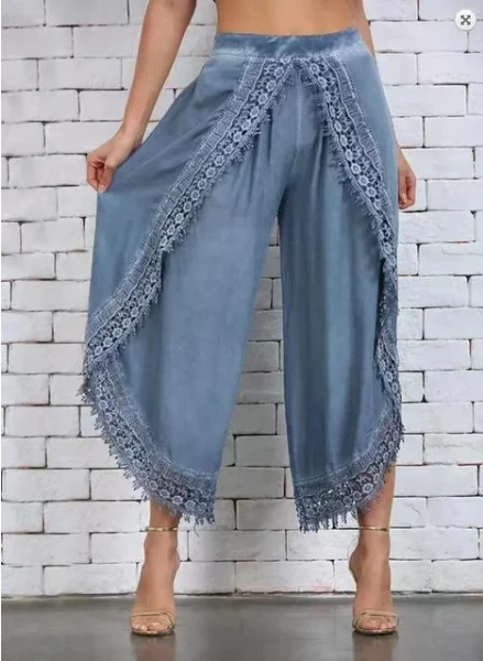 Women's Summer Lace Patchwork Pants Trendy Casual Comfortable Leggings Loose Bohemian Trousers