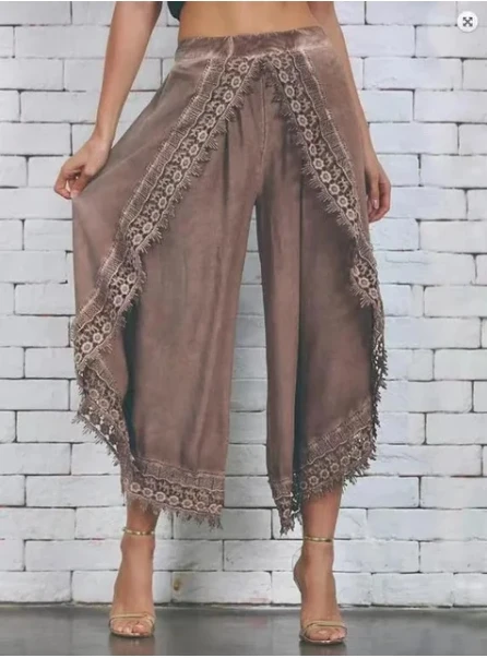 Women's Summer Lace Patchwork Pants Trendy Casual Comfortable Leggings Loose Bohemian Trousers