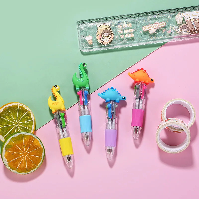 10Pcs/Lot Cute Cartoon Dinosaur Mini 4 Color Ballpoint Pen Kawaii Four Colors Pens School Office Supplies Kids Stationery Gifts