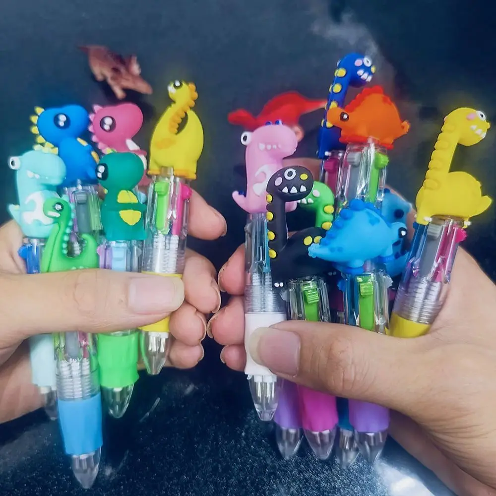 10Pcs/Lot Cute Cartoon Dinosaur Mini 4 Color Ballpoint Pen Kawaii Four Colors Pens School Office Supplies Kids Stationery Gifts