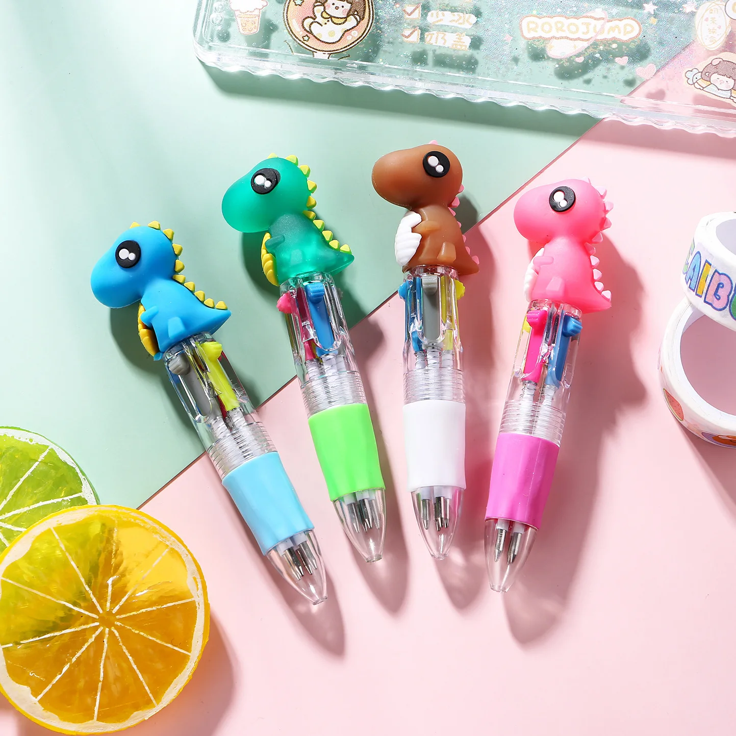 10Pcs/Lot Cute Cartoon Dinosaur Mini 4 Color Ballpoint Pen Kawaii Four Colors Pens School Office Supplies Kids Stationery Gifts