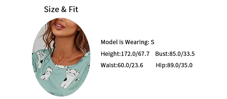 Women's Cartoon Cat Print Cute Pajama Set Summer Short Sleeve Top & Shorts Soft Comfortable Sleepwear Women Home Clothes Pj Sets