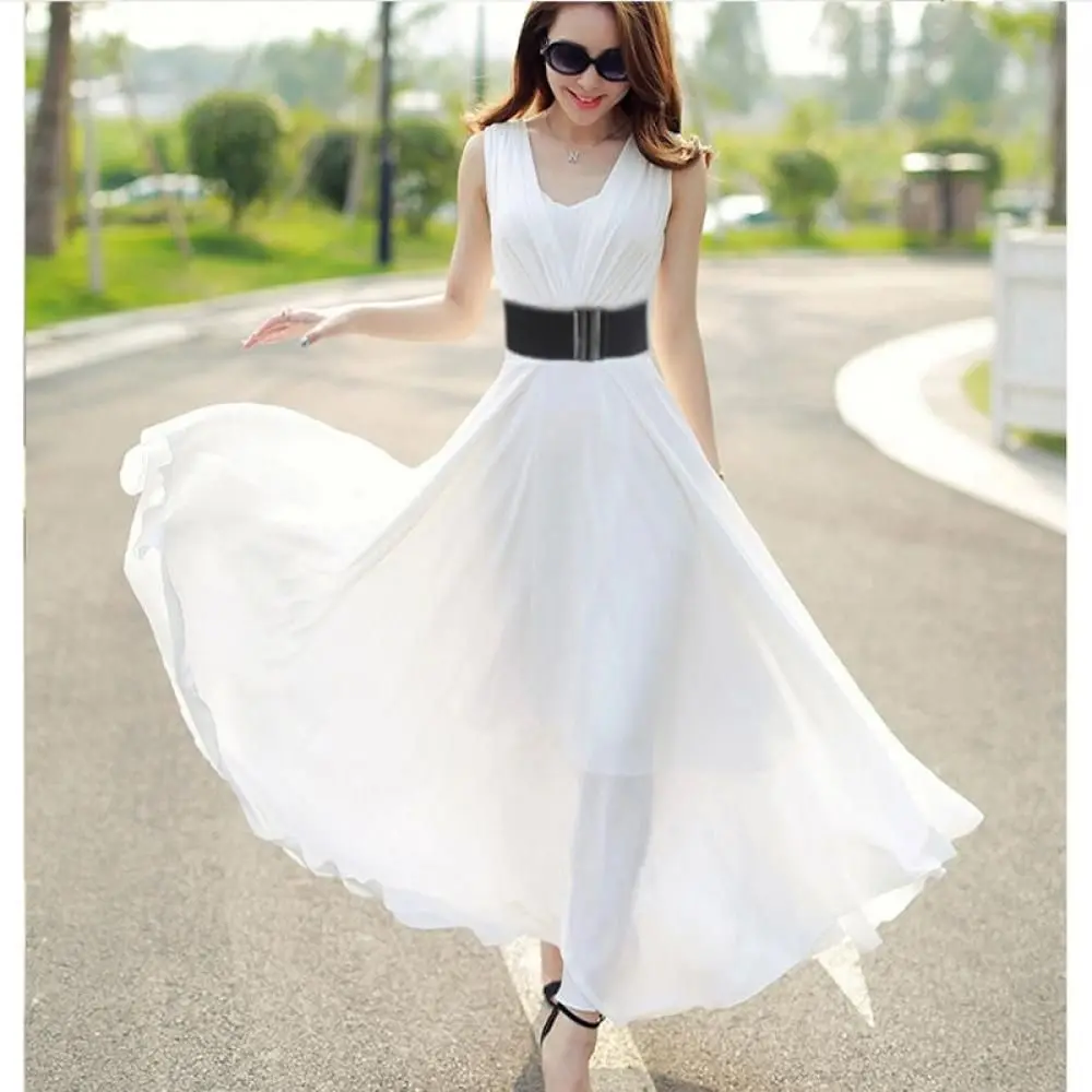 Fashion Womens Silver Buckle Wide Stretch Elastic Corset Waist Belts Waistband