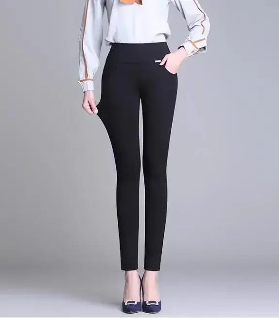New S-6XL Micro Pants Trousers High Waist Large Size Stretch Tights Women High Waist Straight Pants Work Pants Trousers