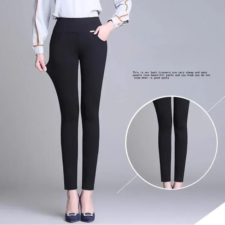 New S-6XL Micro Pants Trousers High Waist Large Size Stretch Tights Women High Waist Straight Pants Work Pants Trousers