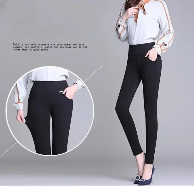 New S-6XL Micro Pants Trousers High Waist Large Size Stretch Tights Women High Waist Straight Pants Work Pants Trousers