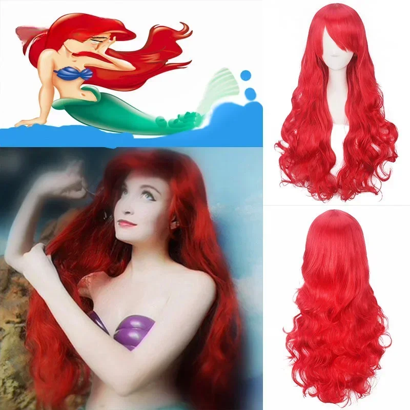 Anime The Little Mermaid Princess Ariel Cosplay Wig for Women Halloween Wigs for Girls Play Wig Party Stage Red Long Hair Wigs