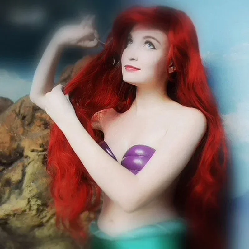 Anime The Little Mermaid Princess Ariel Cosplay Wig for Women Halloween Wigs for Girls Play Wig Party Stage Red Long Hair Wigs