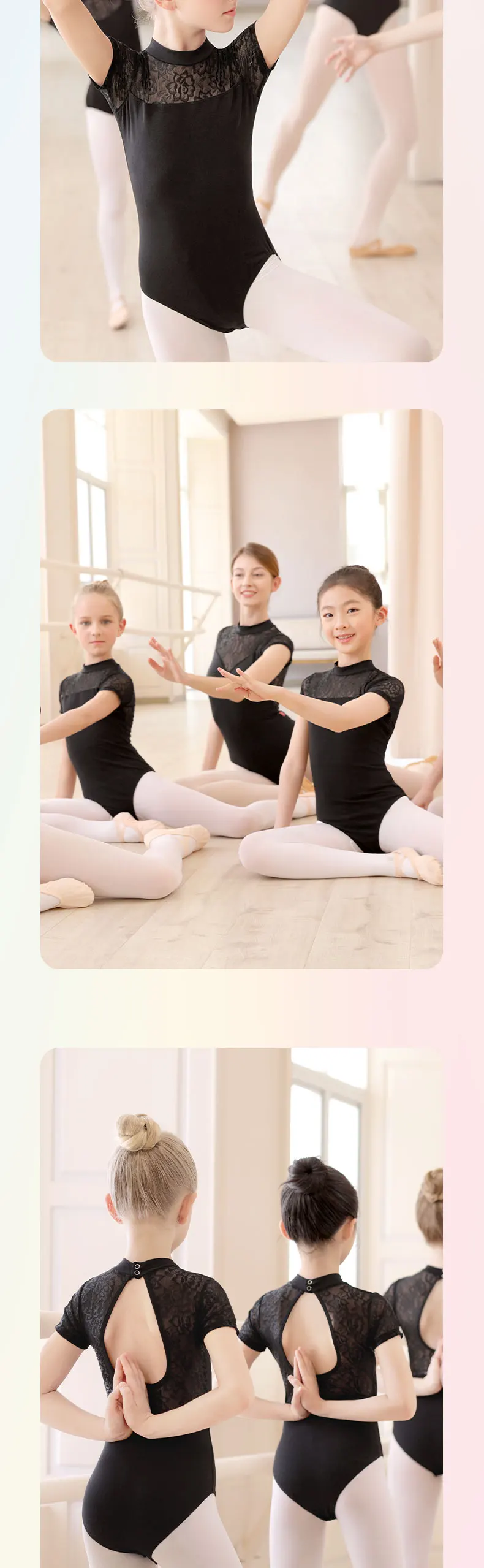 Girls Ballet Leotard Kids Lace Splice Dance Leotards Stand Collar Ballet Bodysuit Children Dance Costumes Gymnastics Leotard