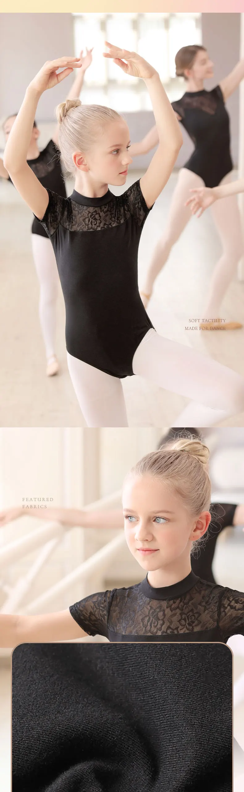 Girls Ballet Leotard Kids Lace Splice Dance Leotards Stand Collar Ballet Bodysuit Children Dance Costumes Gymnastics Leotard