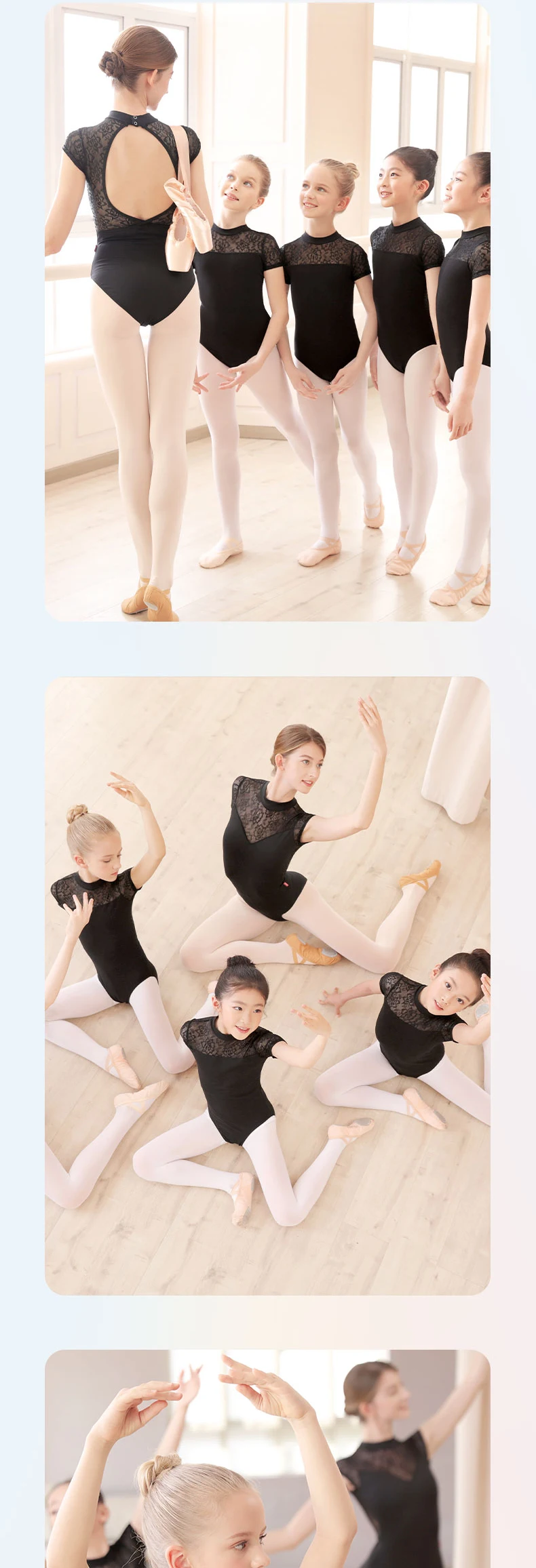 Girls Ballet Leotard Kids Lace Splice Dance Leotards Stand Collar Ballet Bodysuit Children Dance Costumes Gymnastics Leotard