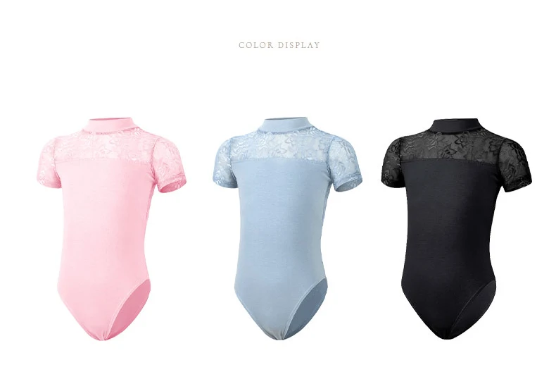 Girls Ballet Leotard Kids Lace Splice Dance Leotards Stand Collar Ballet Bodysuit Children Dance Costumes Gymnastics Leotard