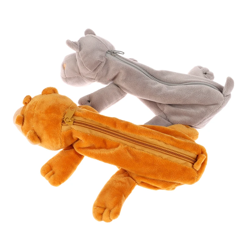 Cartoon Animal Pencil Case Lion Tiger Bear Plush Doll Pen Pouch Cosmetic Bag Desktop Storage Bag School Supplies Stationery Box
