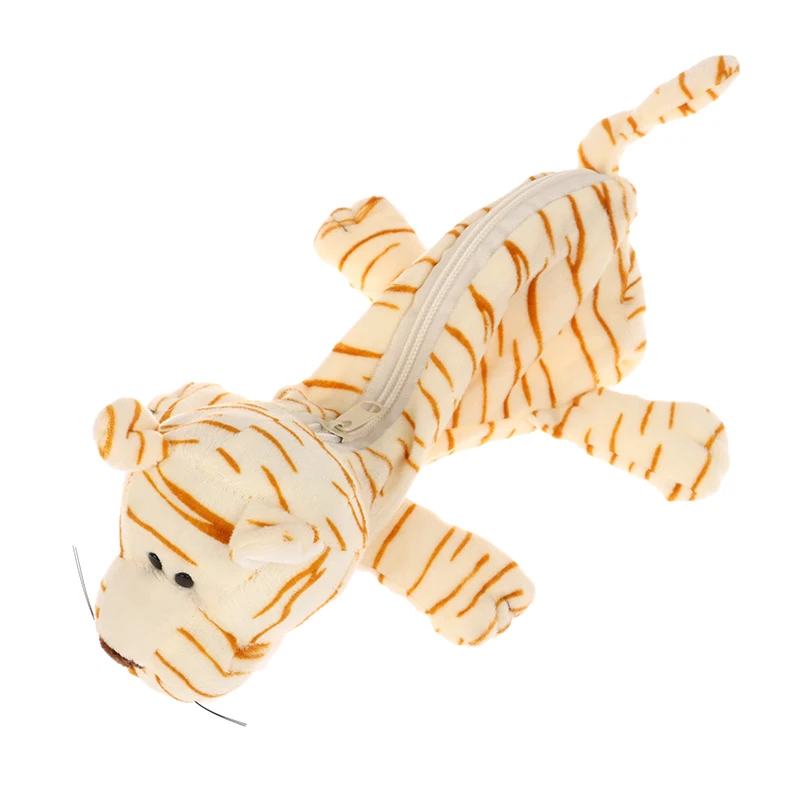 Cartoon Animal Pencil Case Lion Tiger Bear Plush Doll Pen Pouch Cosmetic Bag Desktop Storage Bag School Supplies Stationery Box