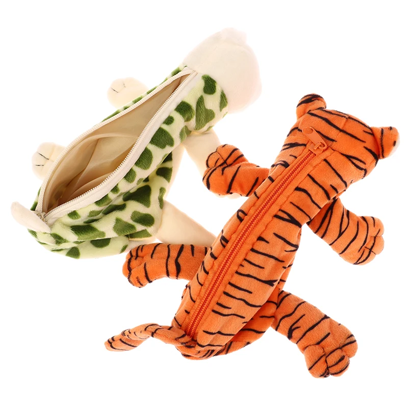 Cartoon Animal Pencil Case Lion Tiger Bear Plush Doll Pen Pouch Cosmetic Bag Desktop Storage Bag School Supplies Stationery Box