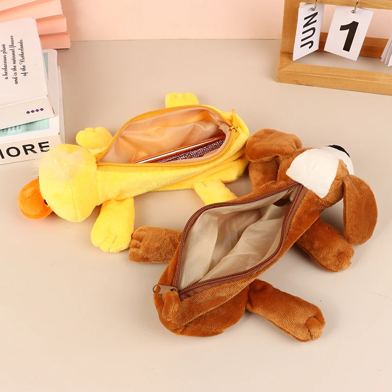 Cartoon Animal Pencil Case Lion Tiger Bear Plush Doll Pen Pouch Cosmetic Bag Desktop Storage Bag School Supplies Stationery Box
