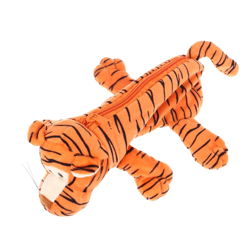 Cartoon Animal Pencil Case Lion Tiger Bear Plush Doll Pen Pouch Cosmetic Bag Desktop Storage Bag School Supplies Stationery Box