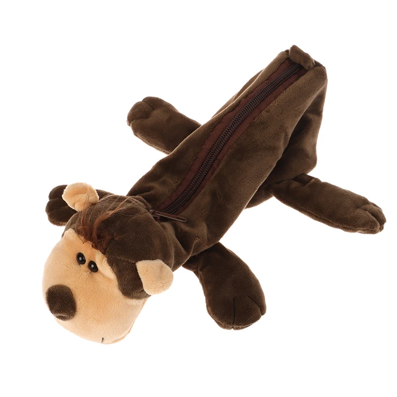 Cartoon Animal Pencil Case Lion Tiger Bear Plush Doll Pen Pouch Cosmetic Bag Desktop Storage Bag School Supplies Stationery Box