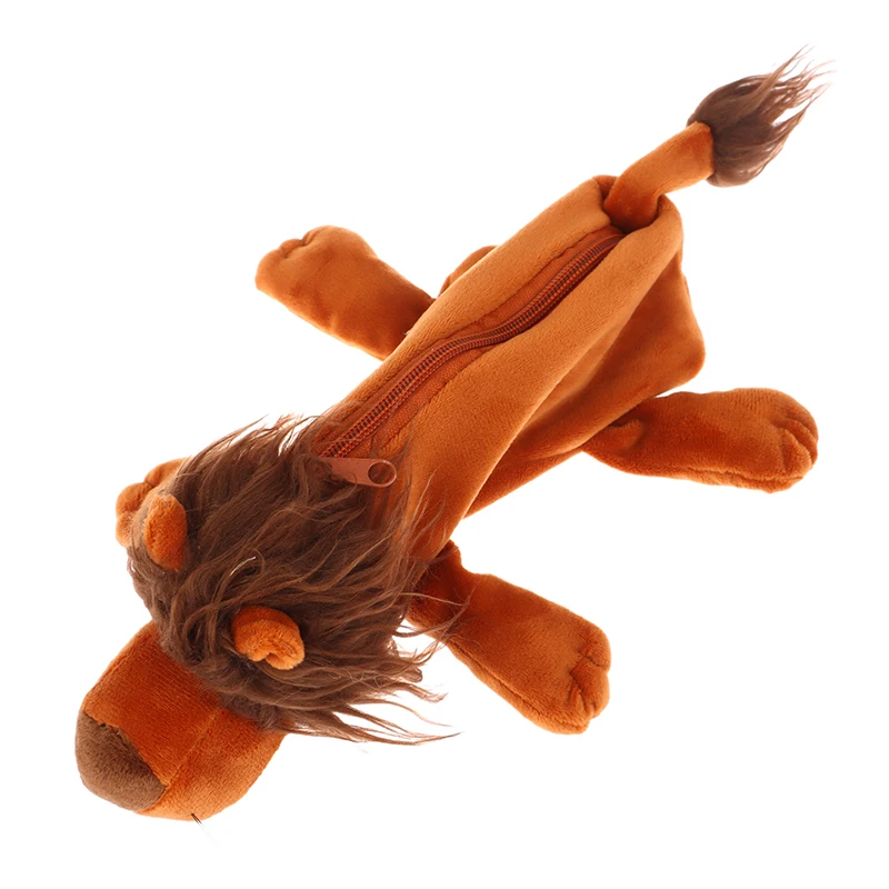 Cartoon Animal Pencil Case Lion Tiger Bear Plush Doll Pen Pouch Cosmetic Bag Desktop Storage Bag School Supplies Stationery Box