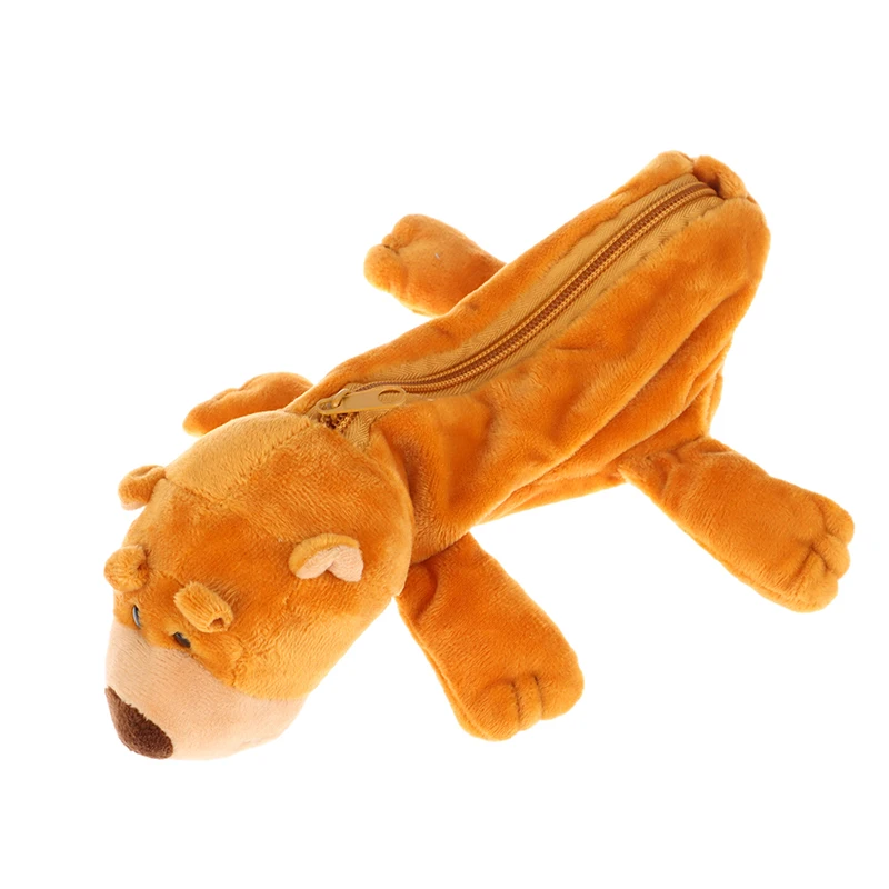 Cartoon Animal Pencil Case Lion Tiger Bear Plush Doll Pen Pouch Cosmetic Bag Desktop Storage Bag School Supplies Stationery Box