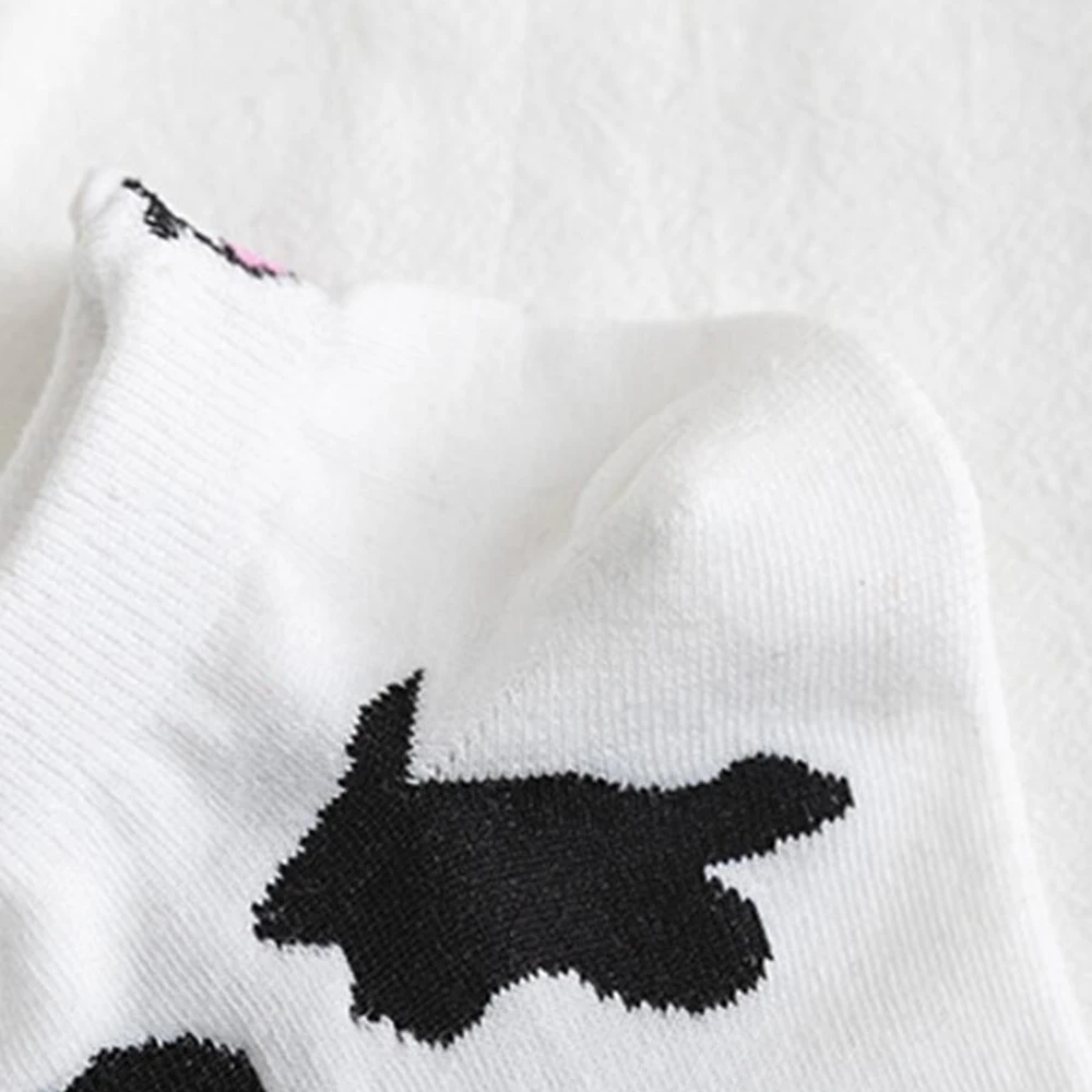 5 Pairs Women Cow Patterned Boat Socks Trendy Versatile Cartoon Striped Girl Socks Soft Comfortable Breathable Casual Socks