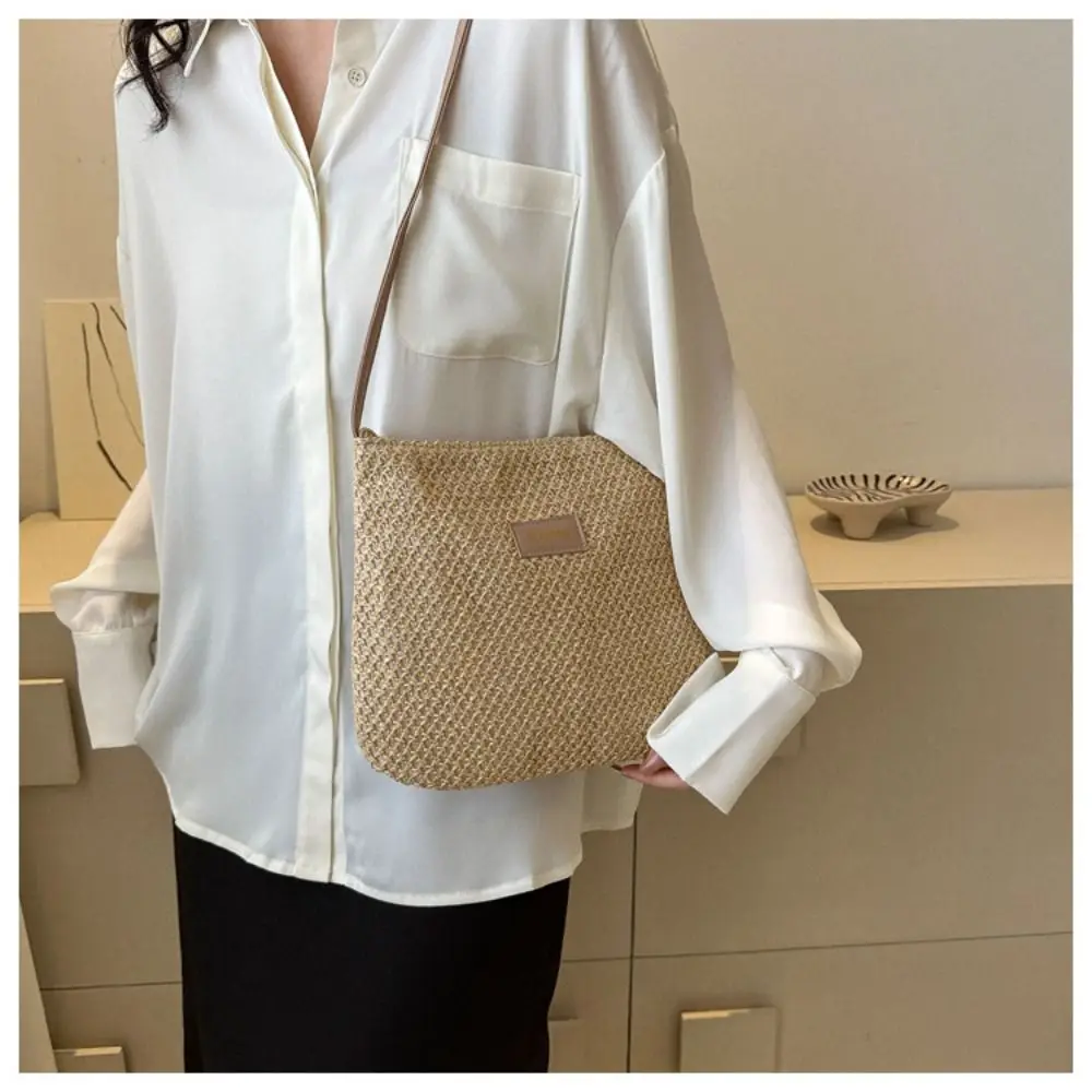 Ladies Fashion Summer Straw Crossbody Bag Women Beach Holiday Shopping Woven Shoulder Handbag Messenger Purses for Women Bags