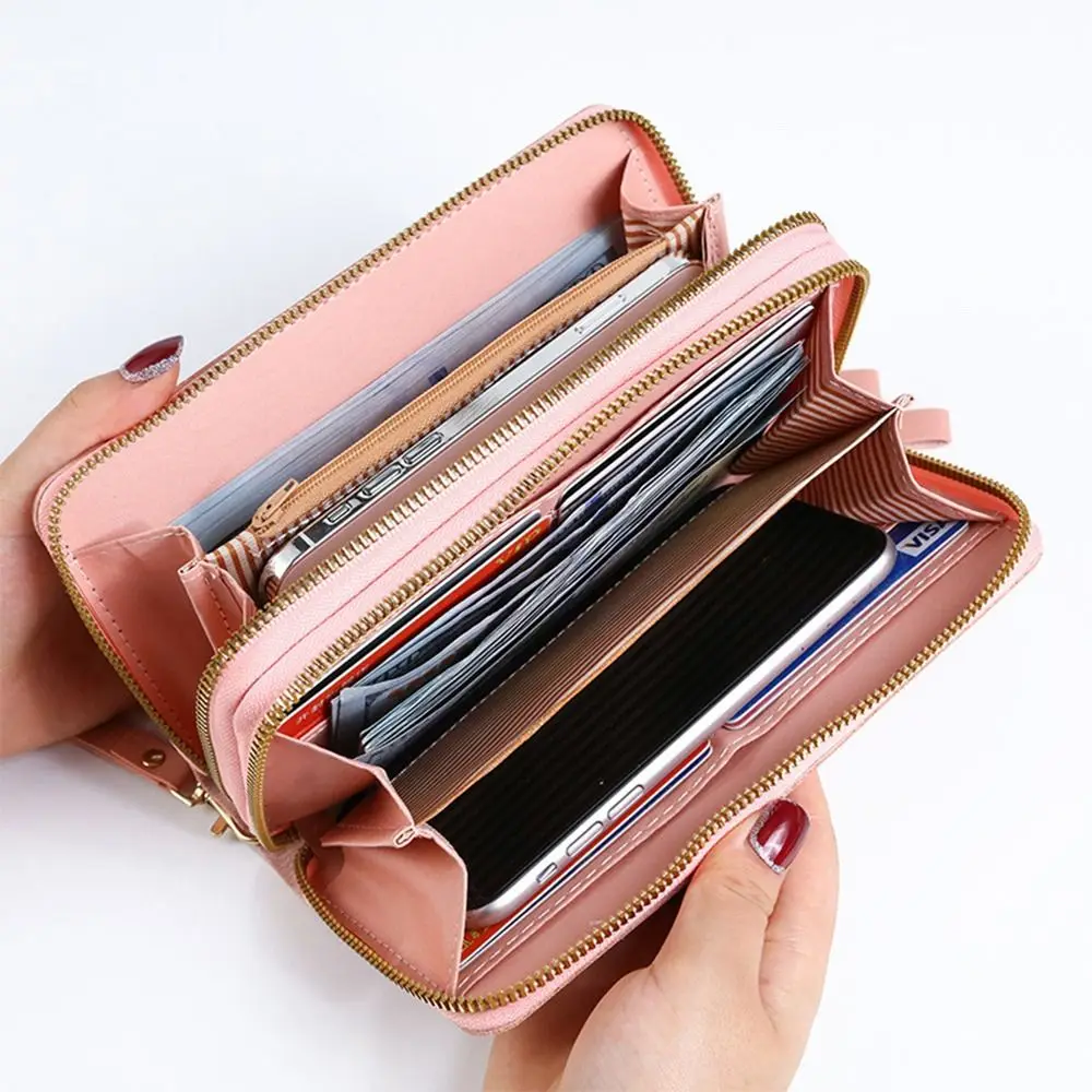 Fashion Ladies Leather Wallet Long Purse Clutch Zipper Multi-Layer Business Wallet Bag Large Capacity Phone Card Holder Case