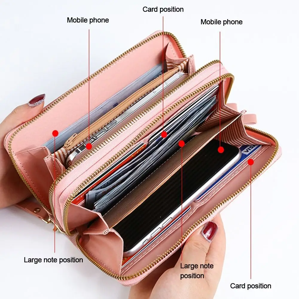 Fashion Ladies Leather Wallet Long Purse Clutch Zipper Multi-Layer Business Wallet Bag Large Capacity Phone Card Holder Case