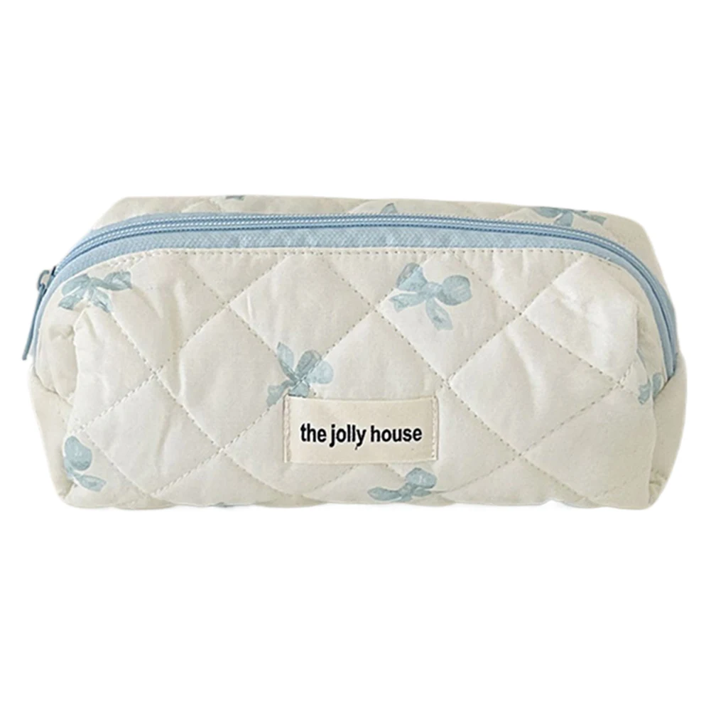 Cute Bow Flower Quilting Cotton Makeup Bag Women Zipper Cosmetic Organizer Female Cloth Handbag Portable Toiletry Case for Girls
