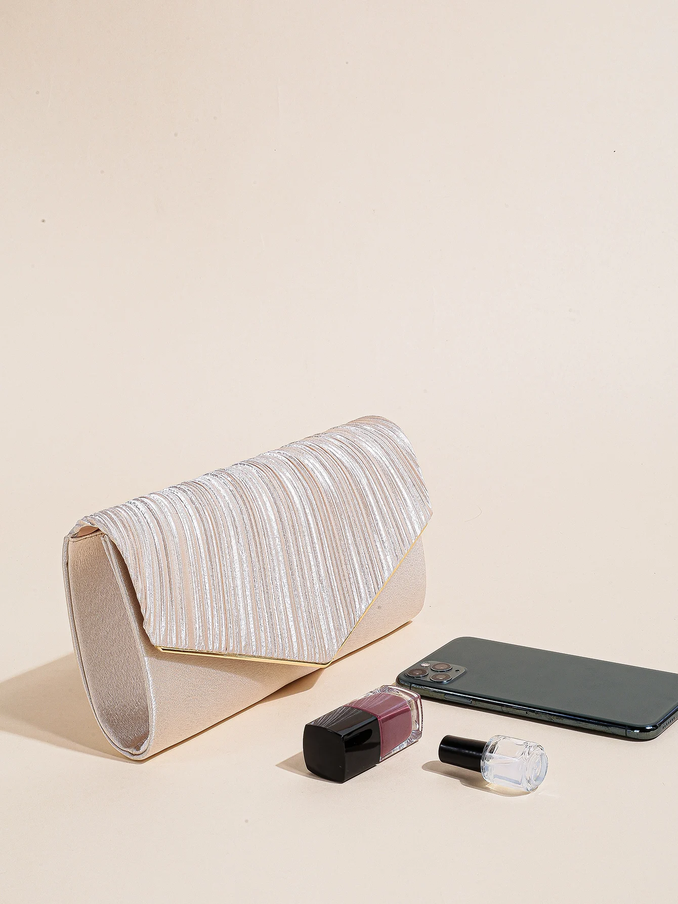 Elegant Pleated Evening Bag, Solid Color Textured Envelope Dinner Bag, Perfect Clutch For Party, Wedding And Banquet