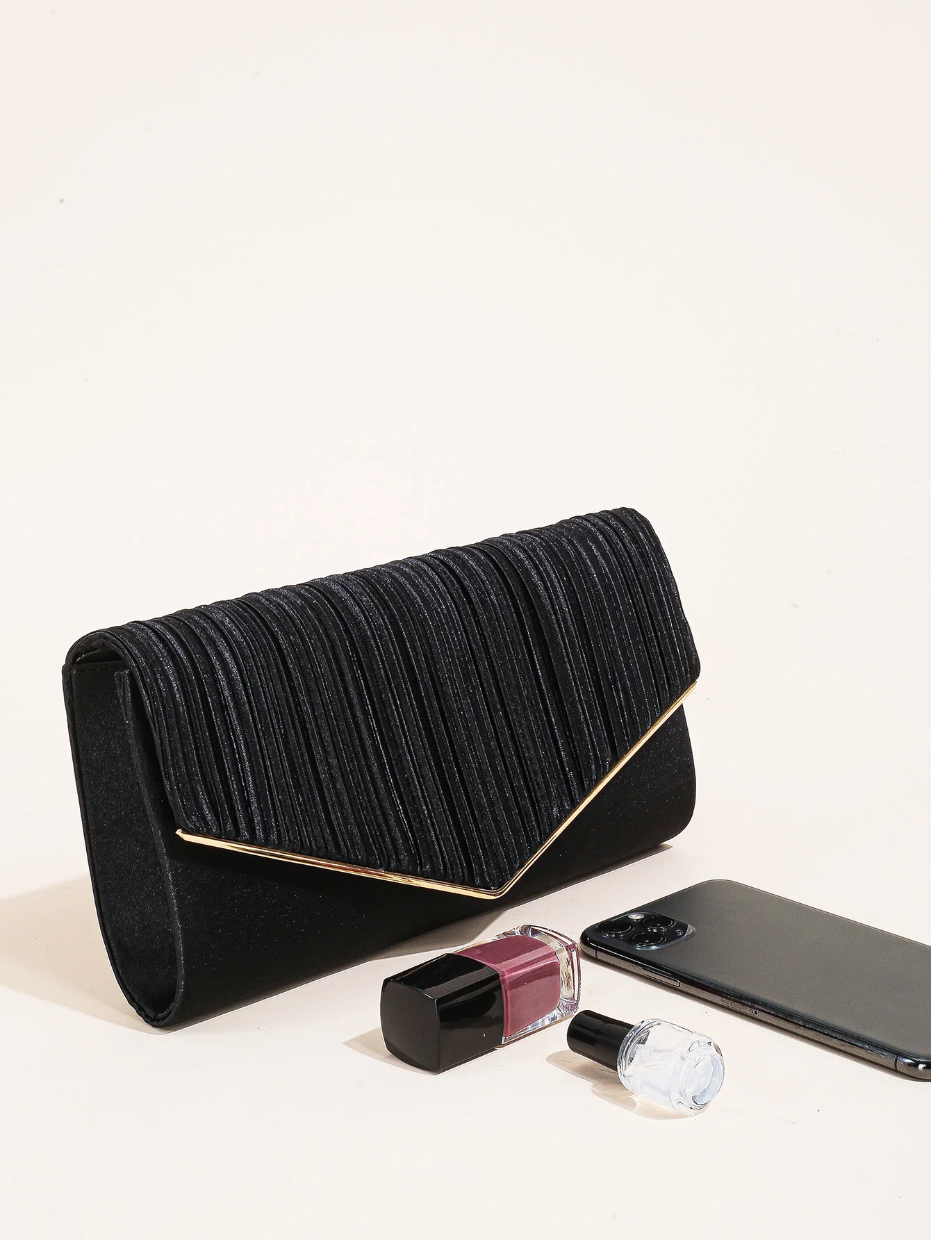 Elegant Pleated Evening Bag, Solid Color Textured Envelope Dinner Bag, Perfect Clutch For Party, Wedding And Banquet