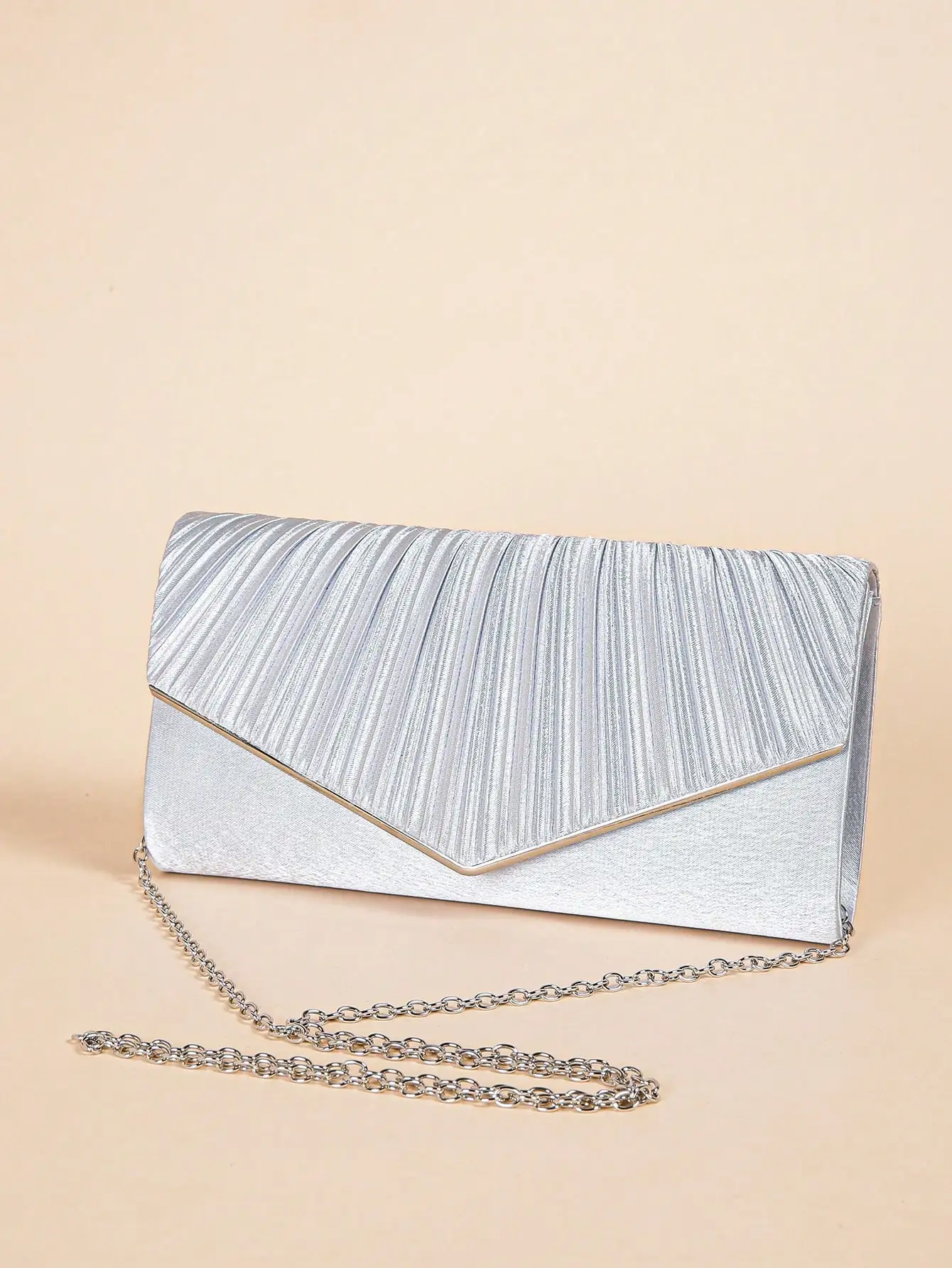 Elegant Pleated Evening Bag, Solid Color Textured Envelope Dinner Bag, Perfect Clutch For Party, Wedding And Banquet
