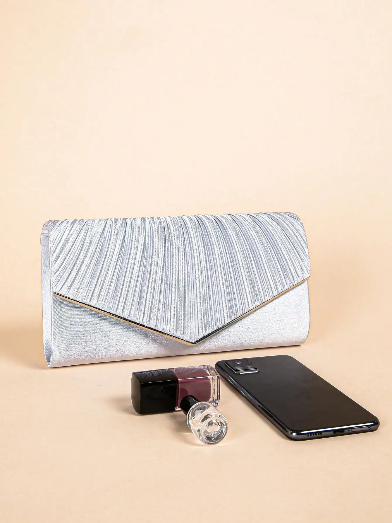 Elegant Pleated Evening Bag, Solid Color Textured Envelope Dinner Bag, Perfect Clutch For Party, Wedding And Banquet
