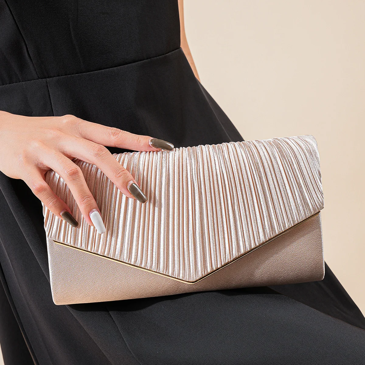 Elegant Pleated Evening Bag, Solid Color Textured Envelope Dinner Bag, Perfect Clutch For Party, Wedding And Banquet