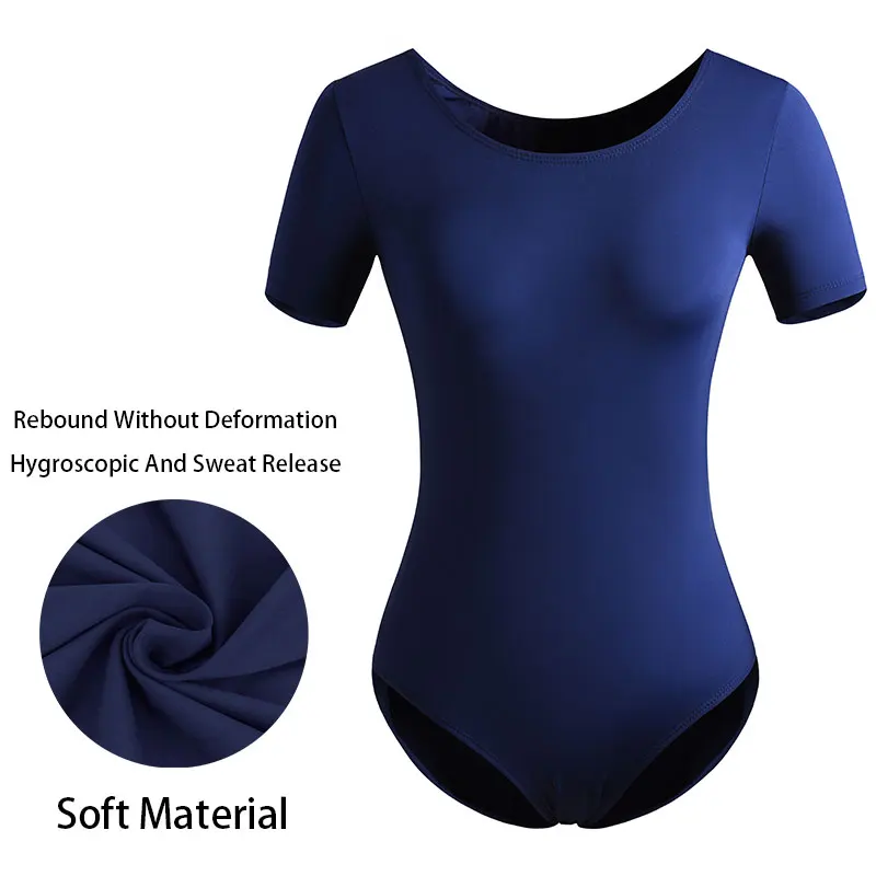 Women's Classic Team Basic Short Sleeve Ballet Dance Leotards for Adult Gymnastics Dance Tops with Soft Lining Ballet Clothes
