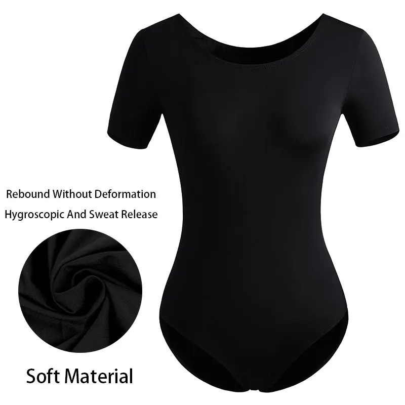 Women's Classic Team Basic Short Sleeve Ballet Dance Leotards for Adult Gymnastics Dance Tops with Soft Lining Ballet Clothes
