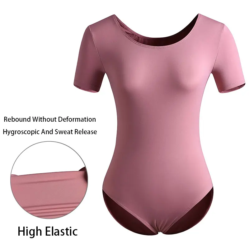 Women's Classic Team Basic Short Sleeve Ballet Dance Leotards for Adult Gymnastics Dance Tops with Soft Lining Ballet Clothes