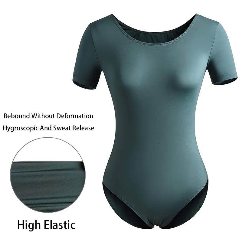 Women's Classic Team Basic Short Sleeve Ballet Dance Leotards for Adult Gymnastics Dance Tops with Soft Lining Ballet Clothes
