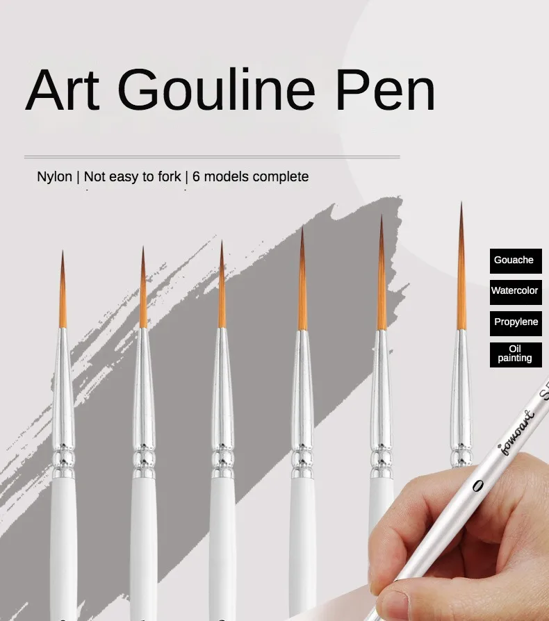 Artist Paint Brush 6 Pcs Set Thin Pen Extra Long Fine Point Liner Tip #000#00#0#1#2#3, Scale Models Nail Acrylic Oil Watercolor