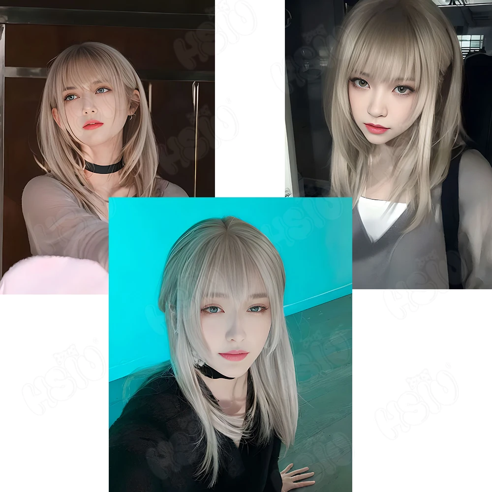 Kawaragi Momoka Cosplay Wig HSIU 50CM Champagne Gray Long Hair Heat Resistant Synthetic Wig Anime GIRLS BAND CRY Cosplay Wig