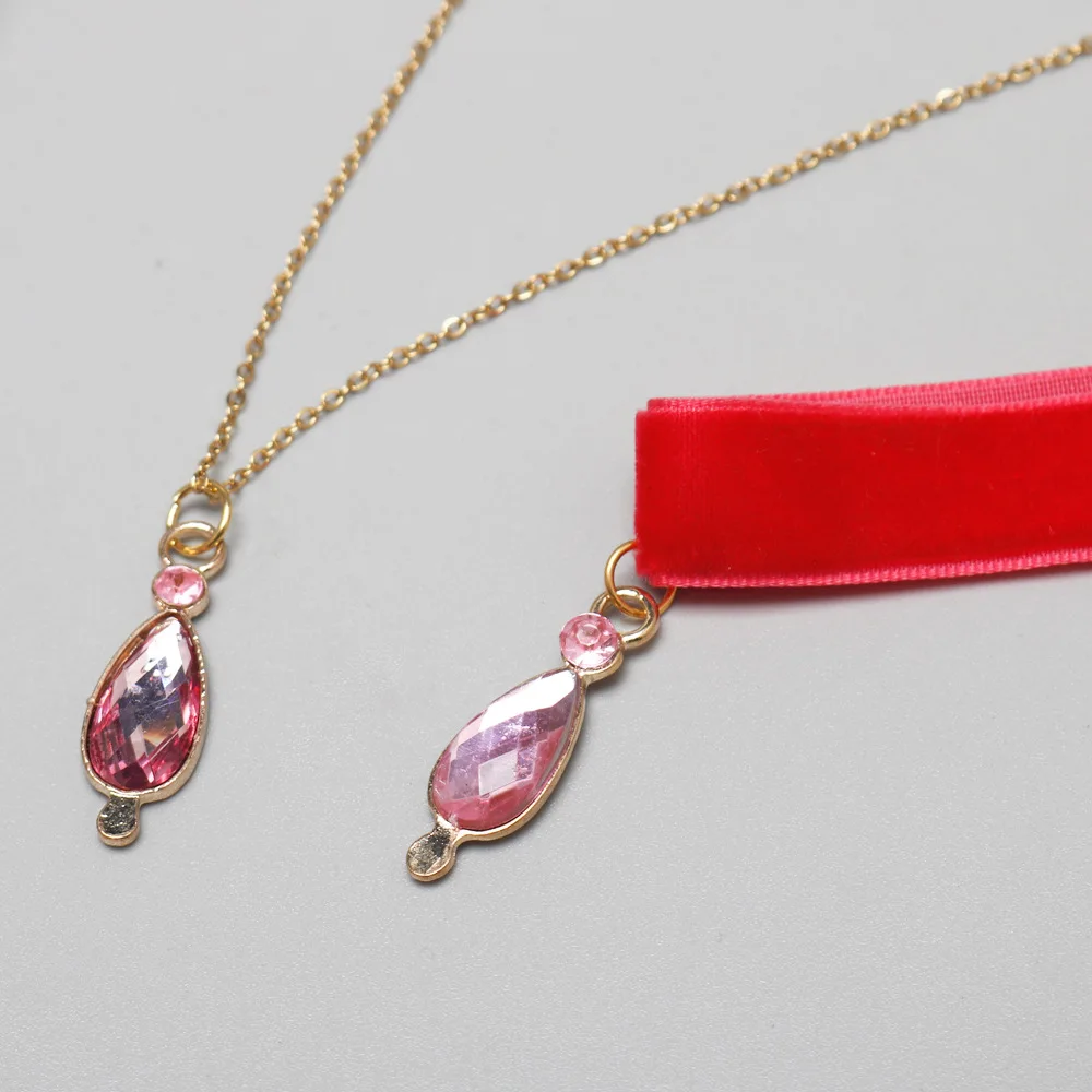 Anime Cosplay Puella Magi Madoka Magica pendant Necklace Kaname Madoka Pink WaterDrop crystal choker Jewelry Fans Gifts