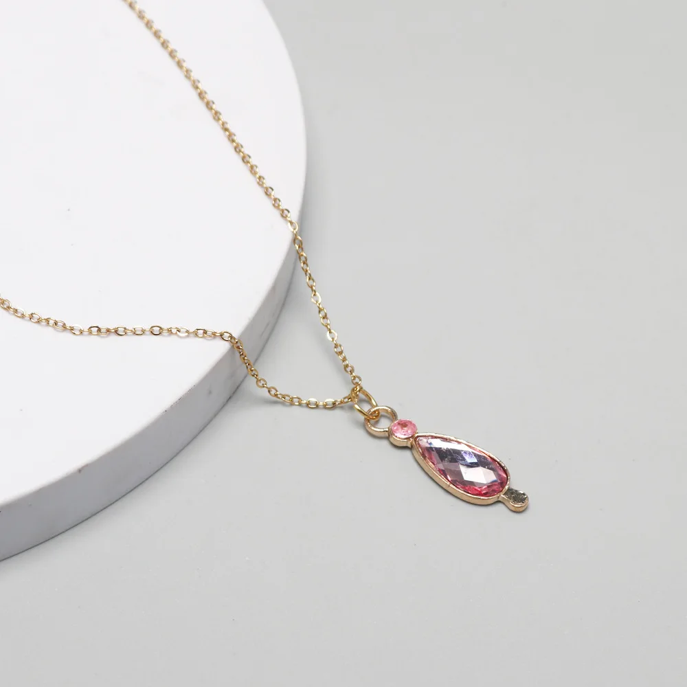 Anime Cosplay Puella Magi Madoka Magica pendant Necklace Kaname Madoka Pink WaterDrop crystal choker Jewelry Fans Gifts