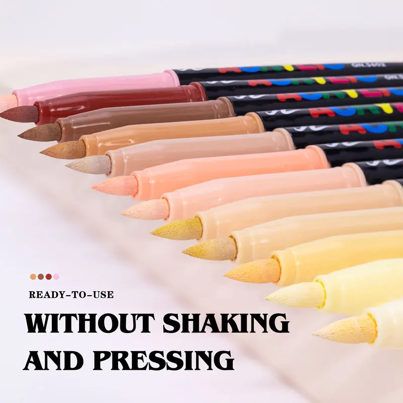 12 Colors 0.7mm/Brush Tip Skin Tone Acrylic Paint Pens Set, Paint Markers for Wood,Glass,Fabric,Rocks Painting Paint Pens Art