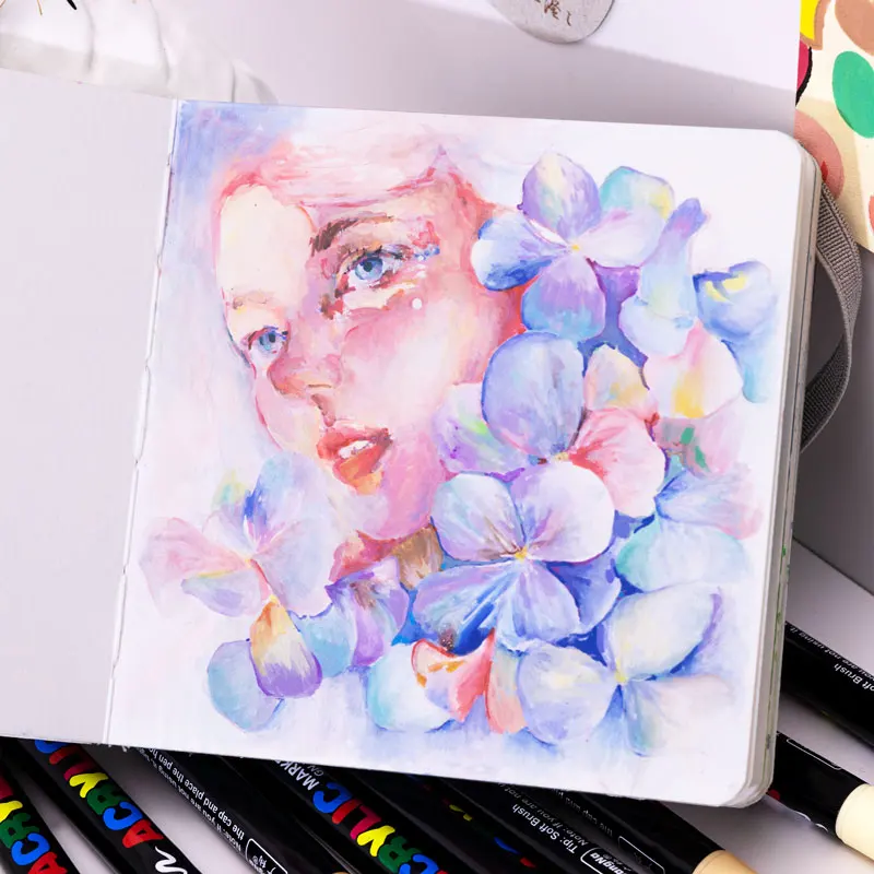 12 Colors 0.7mm/Brush Tip Skin Tone Acrylic Paint Pens Set, Paint Markers for Wood,Glass,Fabric,Rocks Painting Paint Pens Art