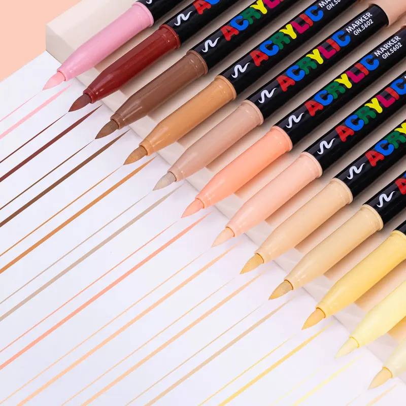 12 Colors 0.7mm/Brush Tip Skin Tone Acrylic Paint Pens Set, Paint Markers for Wood,Glass,Fabric,Rocks Painting Paint Pens Art